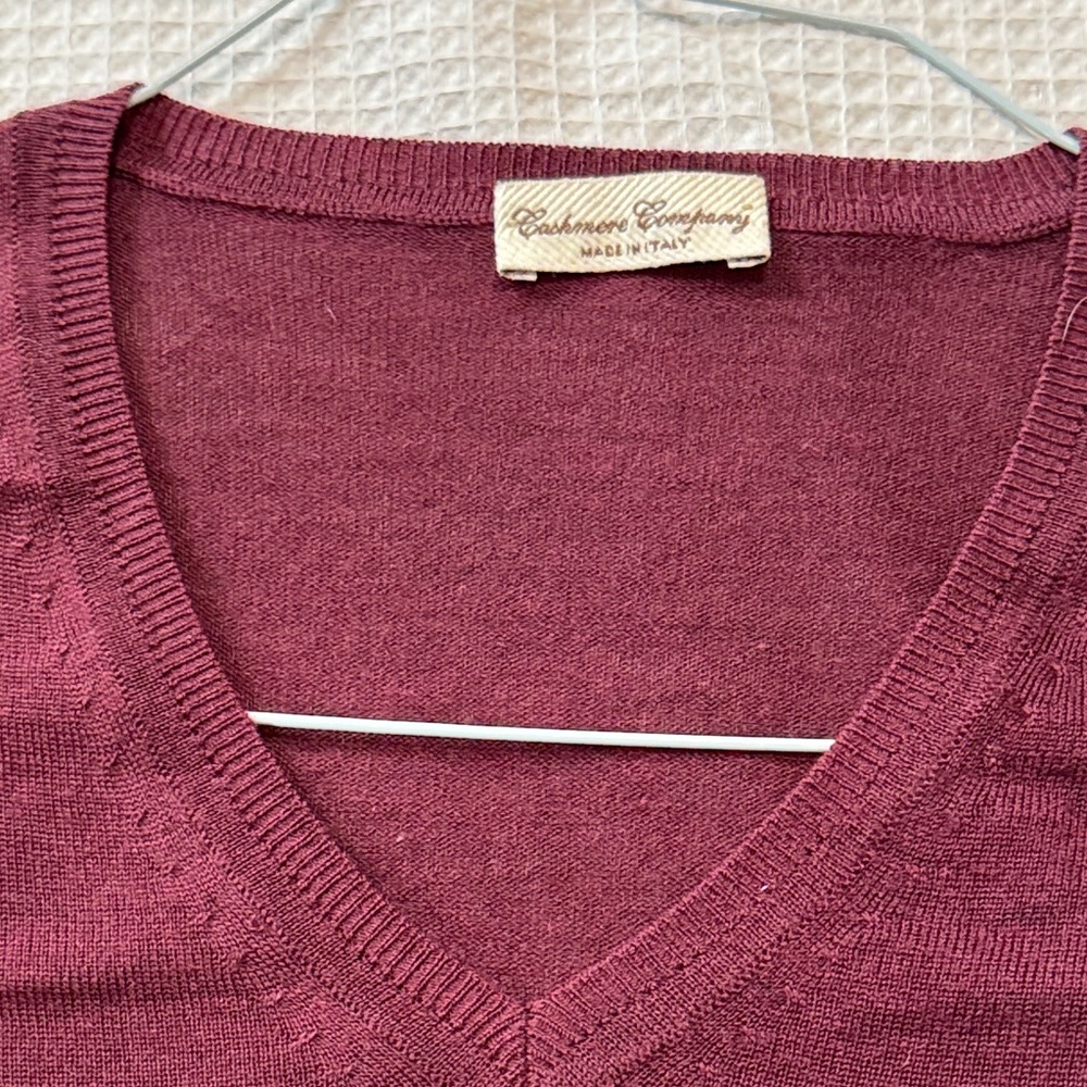 Men's V-Neck Sweater in Rich Burgundy made in Italy small